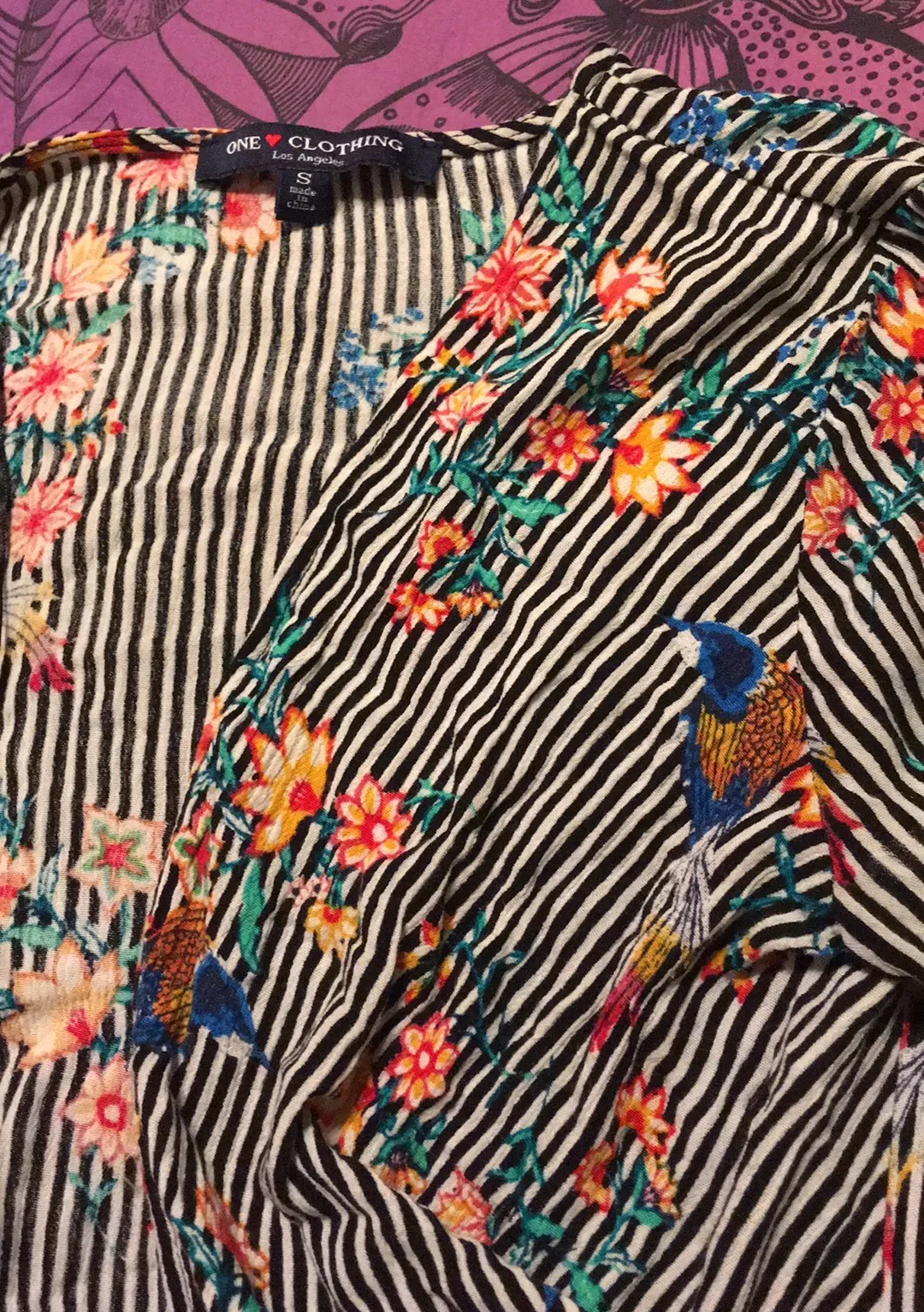 Revolve UO Black White Stripe Floral Hummingbird 3/4-Slv Tie-Front Wrap Top EUC S - Image 10