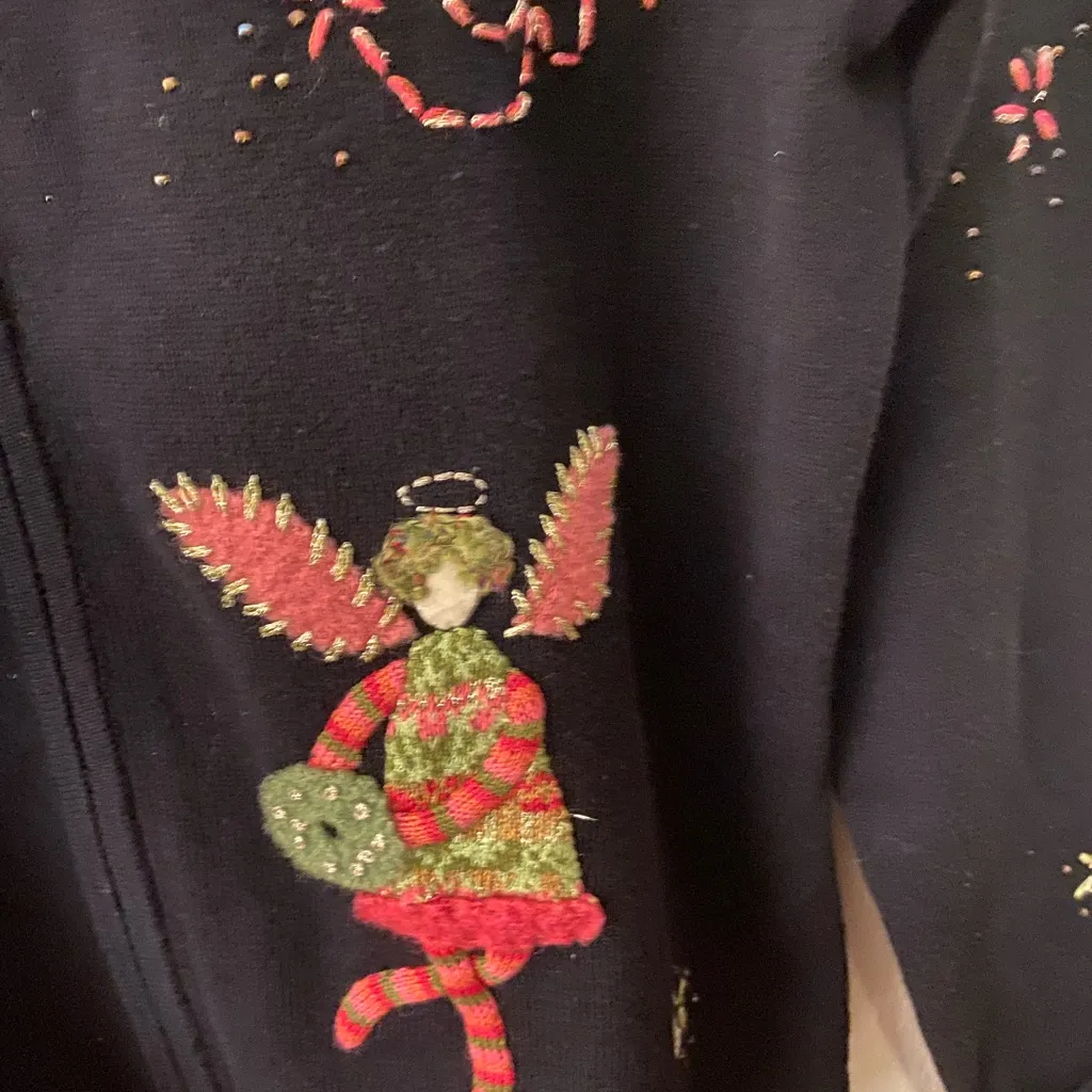 Women’s Vintage Talbots Full Zip black Sweater With Embroidered Fairy Design - Image 4