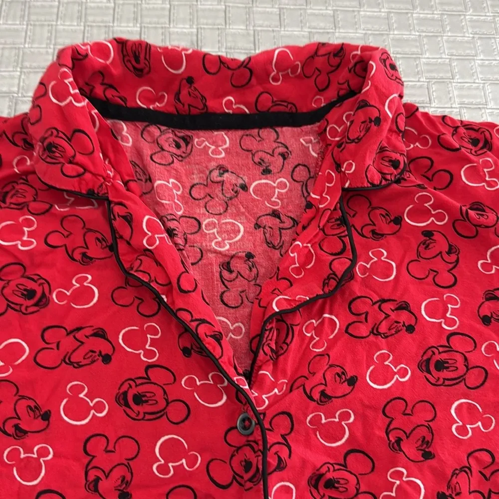 Disney Mickey Mouse Pajama Top Red Button Down XL Primark Sleep Shirt - Image 3