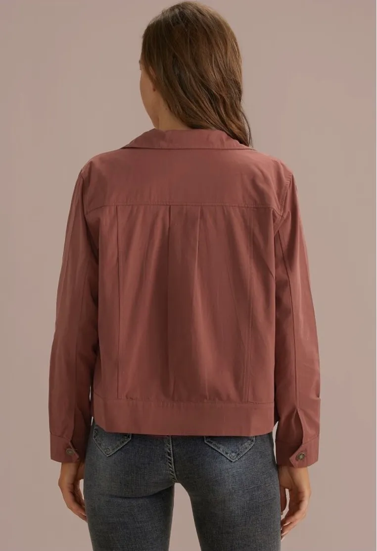 Red Rounded Collar  Jacket With Pockets - Image 2