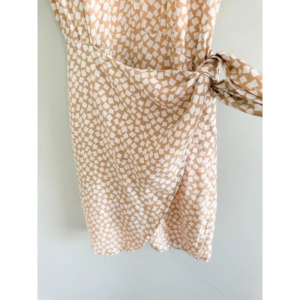 & Other Stories | Tan and White Knot Detail Faux Wrap Mini Dress | Sz 4 - Image 5