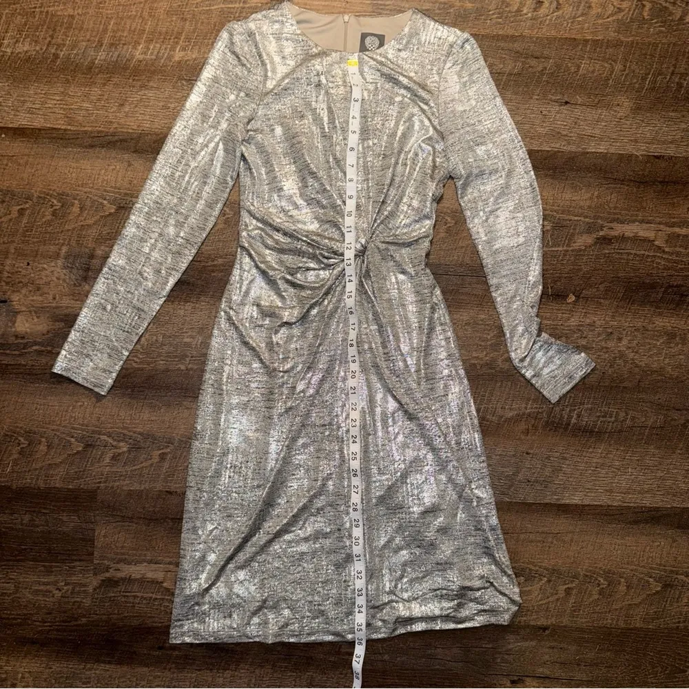 Vince Camuto Metallic Midi Gathered Long Sleeve Dress Women’s Size 6 - Image 6