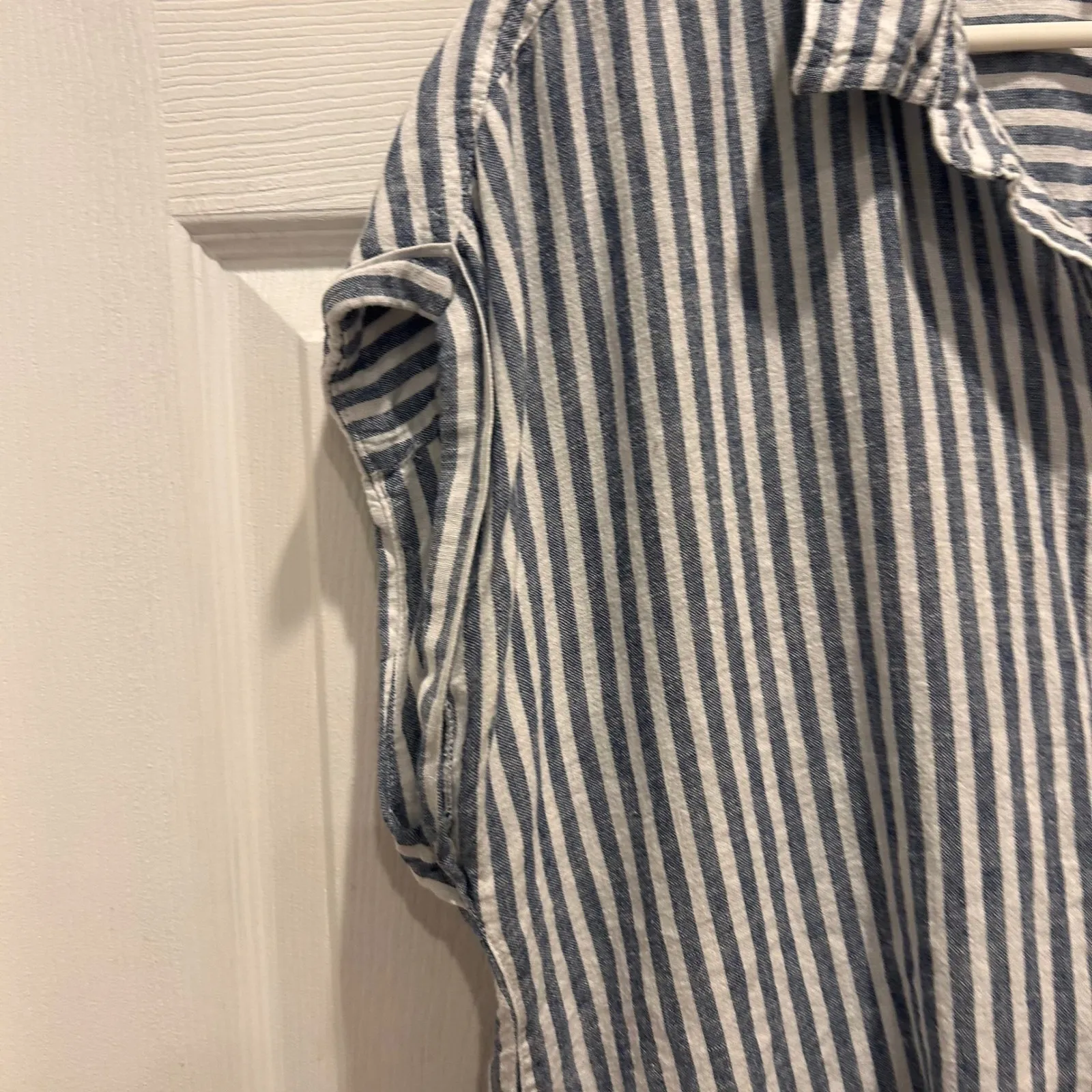 ORVIS Womens Striped Button Up Shirt Linen Blend Short Sleeve Classic Beach L - Image 5