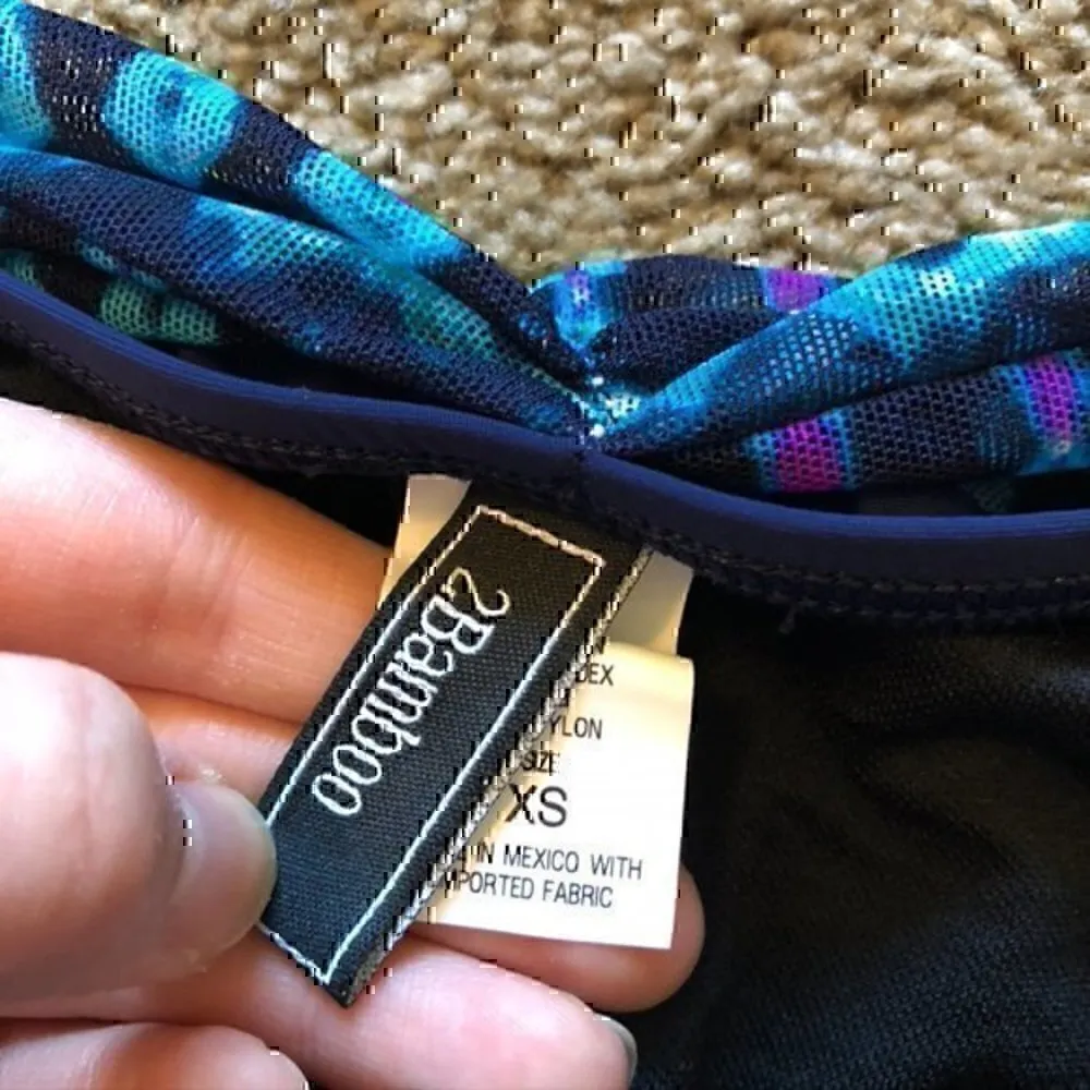 NEW NWT 2BAMBOO Navy Blue Green White Geometric Mesh Waist Boho Bikini Bottom XS - Image 4