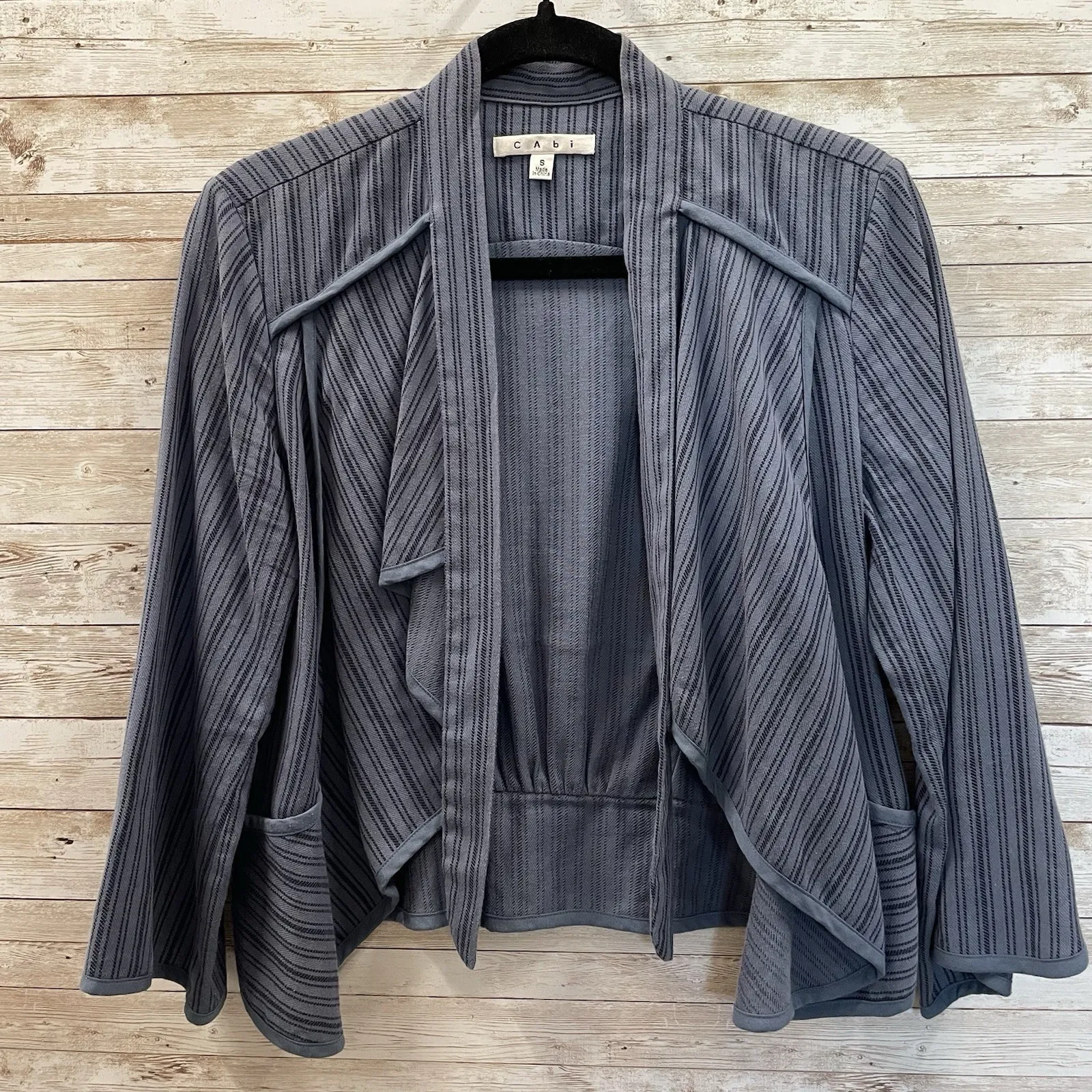 CAbi Womens S Cardigan‎ Jacket #870 Cascade Blue Striped Open Front 3/4 Sleeve - Image 2