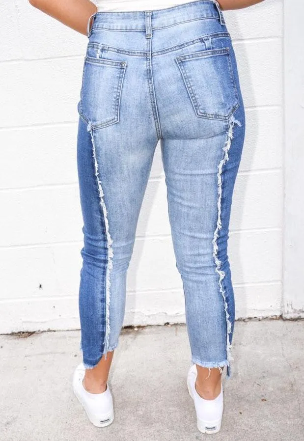 Two Tone Fray Jeans - Image 2