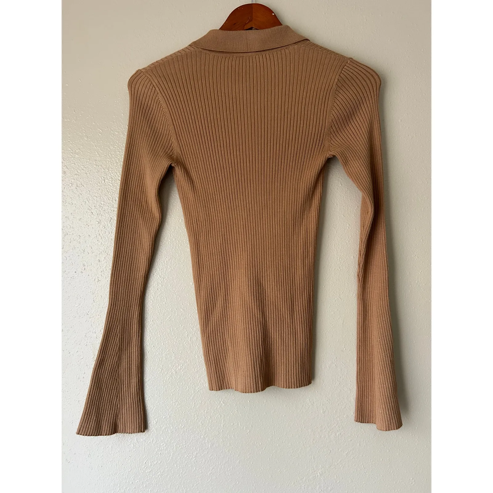 LOFT Tan Collared Ribbed Long Sleeve Top Size XS - Image 5
