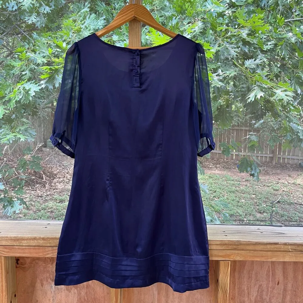 Dior Women's Navy/Purple 100% Silk Ruffled Mini Dress Size L - Image 2