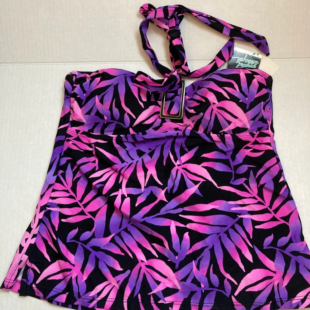 🌞Island Escape Hawaiian tankini & black bikini bottoms A171 Purple Size 6 - Image 3