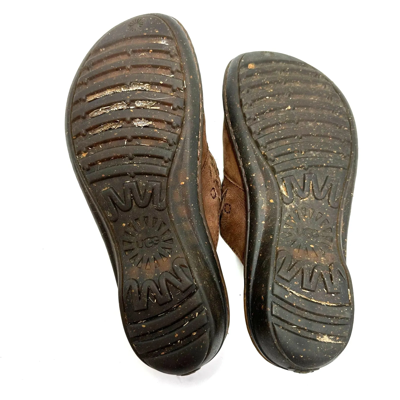 UGG Size 9 Brown Leather Clog‎ Sherpa Lined Slip On Porch Shoes Garden - Image 8