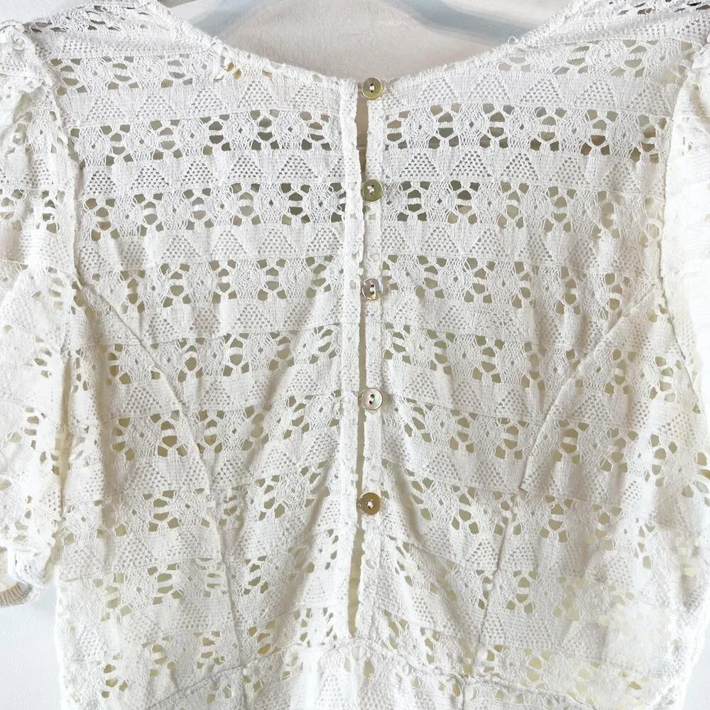 LoveShackFancy Apollo Lace Short Puff Sleeve Cotton Mini Dress White 2 - Image 12