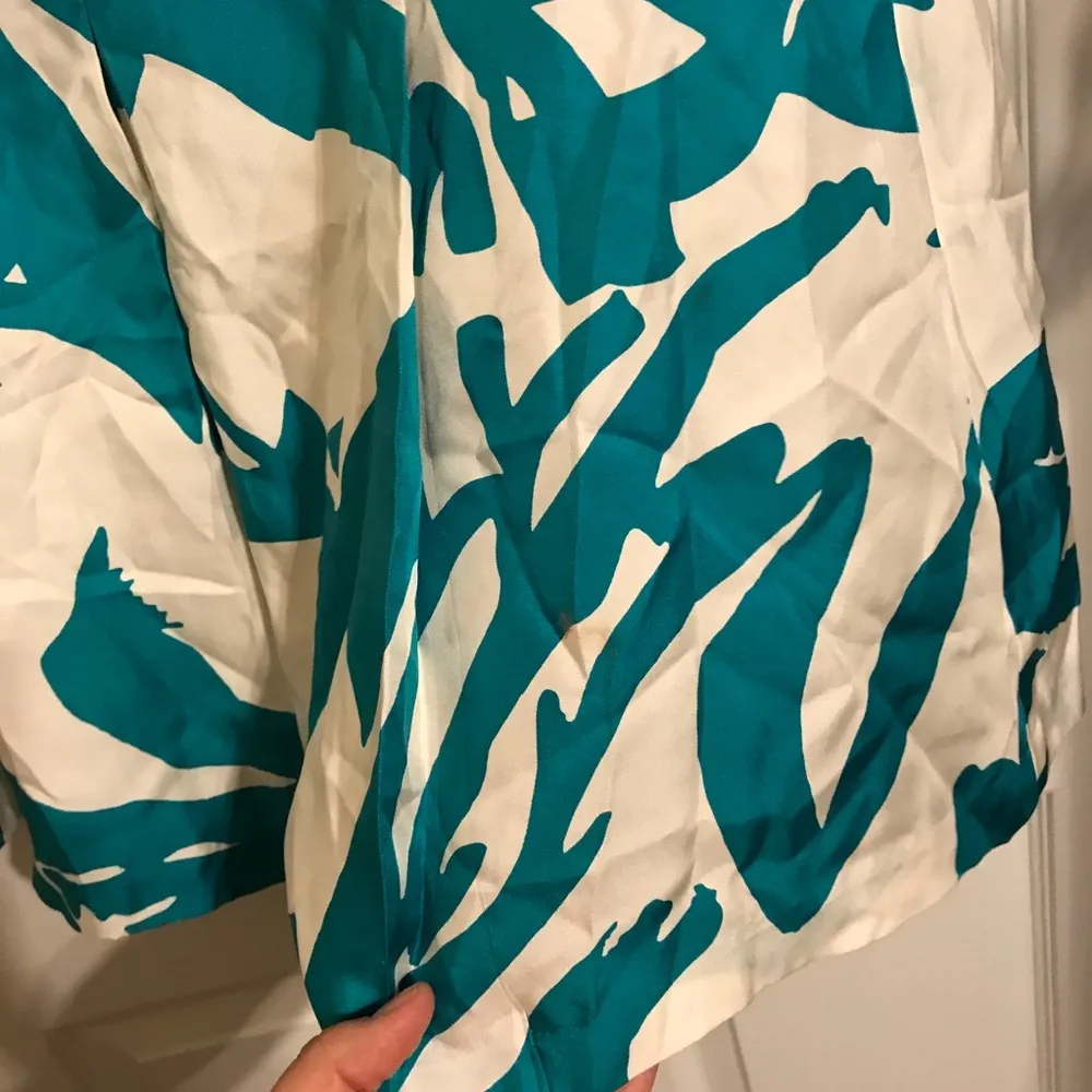 Ann Taylor Skirt SILK Patterned Teal & White Sz 4 Swing Skirt SEE DSX - Image 8