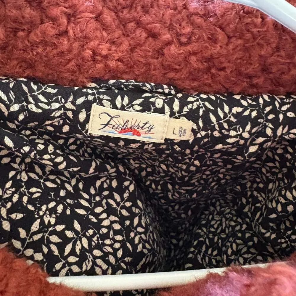 Faherty Rust Sherpa Teddy Jacket Button Front Fleece Coat Size Large MSRP$349 - Image 4