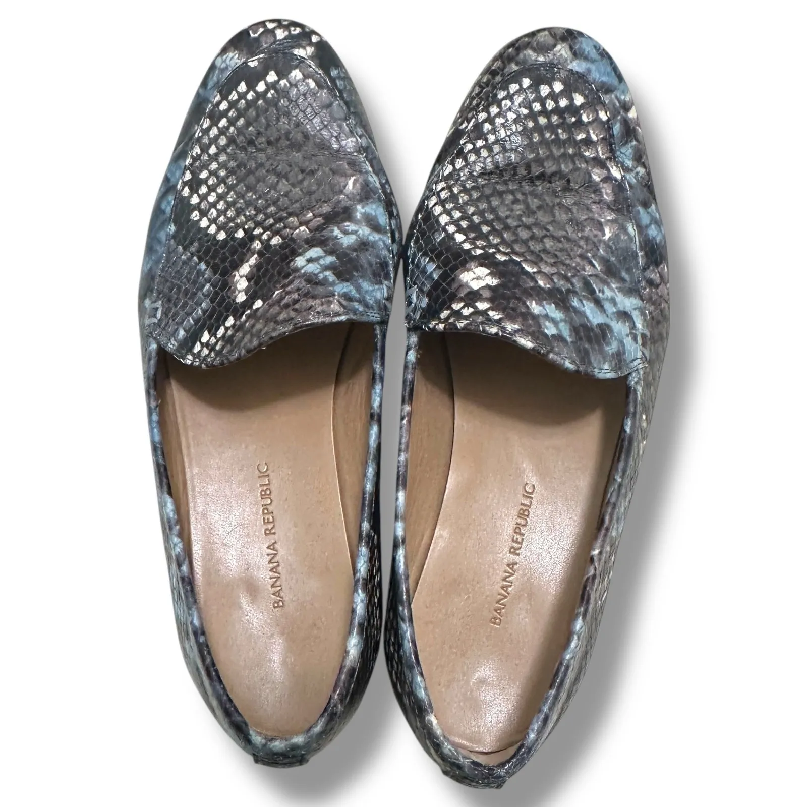 Banana Republic Women's Loafers Size 6M Blue Black Snake Print Slip On Shoes‎ - Image 6