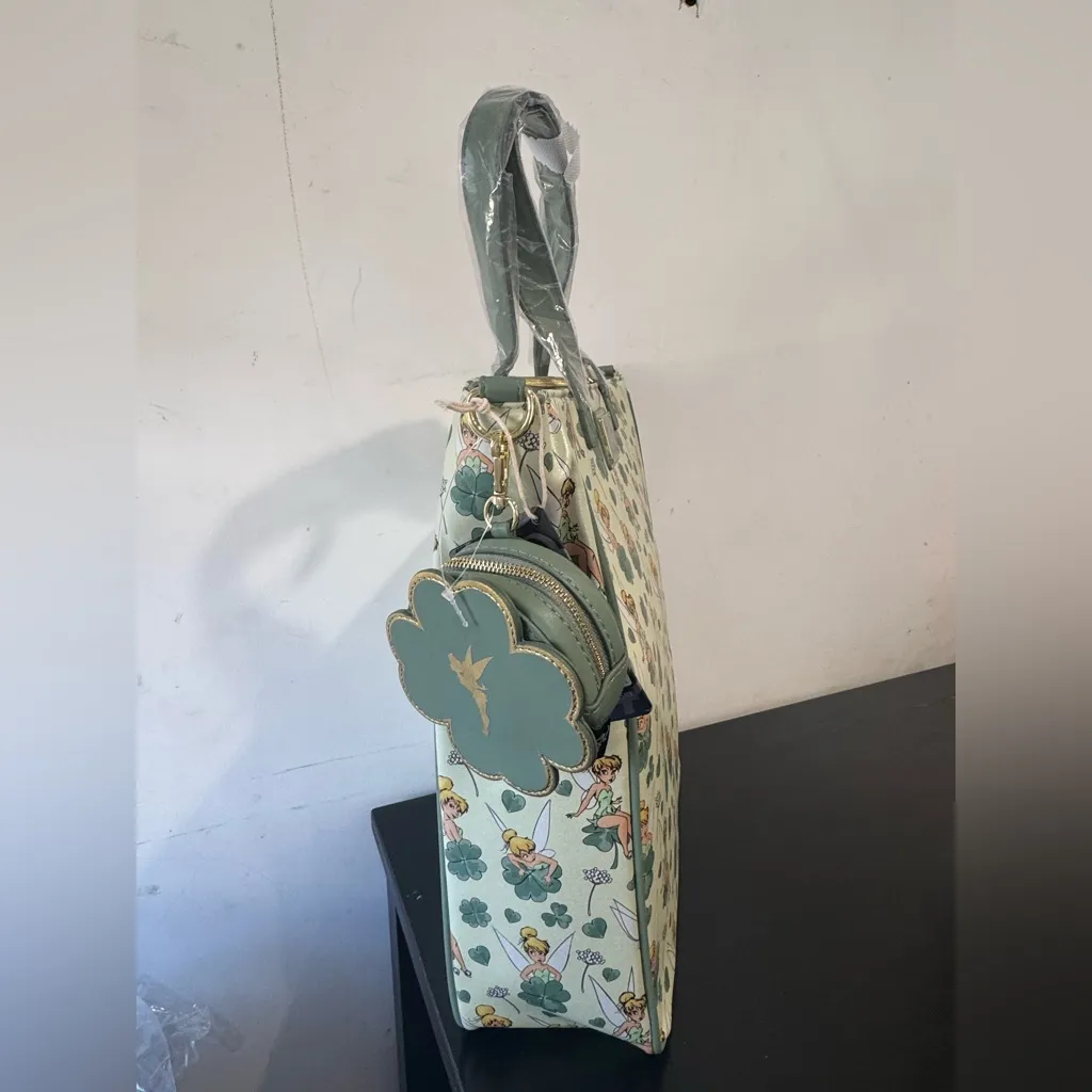 Loungefly Disney Peter Pan Tinker Bell 4-Leaf Clover Tote Bag with Coin Purse - Image 7