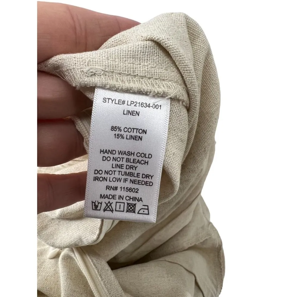 All In Favor Puff Sleeve Linen Blend Romper Cream Womens Small - Image 4