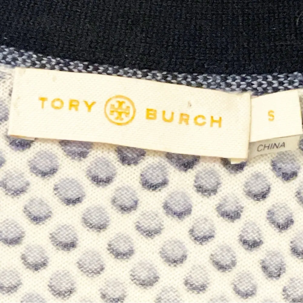 Tory Burch Size Small Blue Printed Merino Wool Button Front Cardigan Sweater - Image 3