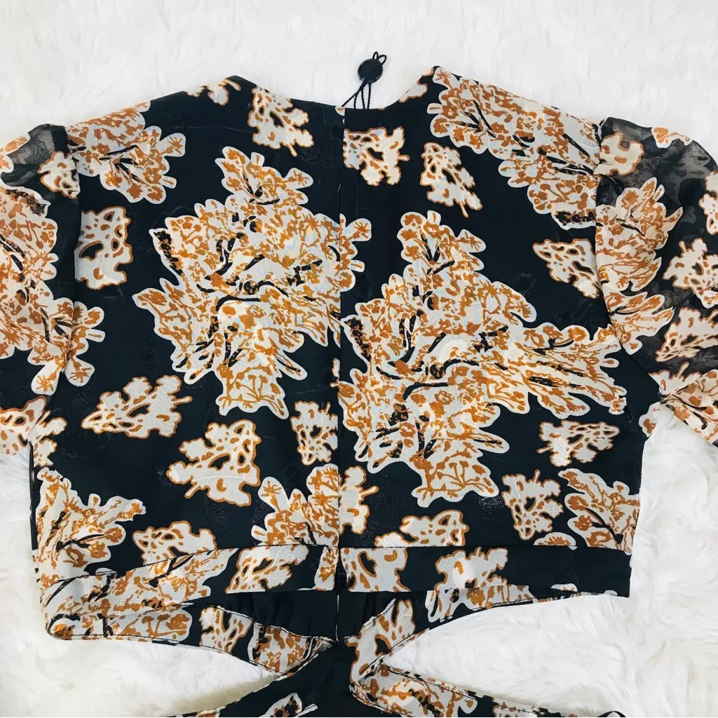 GIANNI BINI Marisol Black Floral‎ Cutout Midi Dress Long Sleeve Boho Fall Size 0 - Image 10