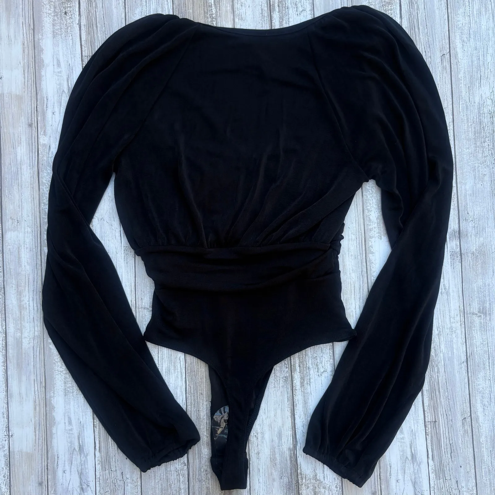 Intimately Free People In Your Arms Bodysuit Sz M NWT Black Rouched V Neck Edgy Size M - Image 4