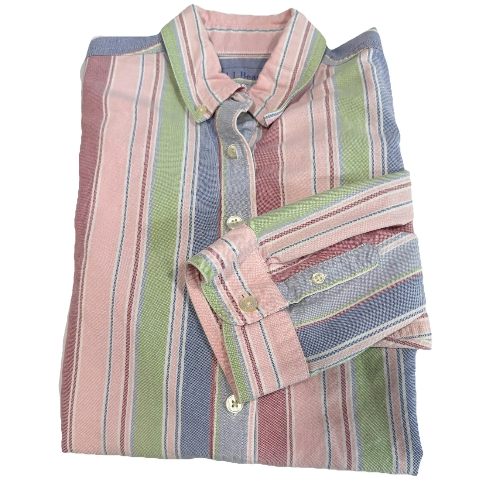 LL Bean Womens Colorful Stripe Wrinkle Free 3/4 Sleeve Oxford Button Up Shirt XS - Image 2