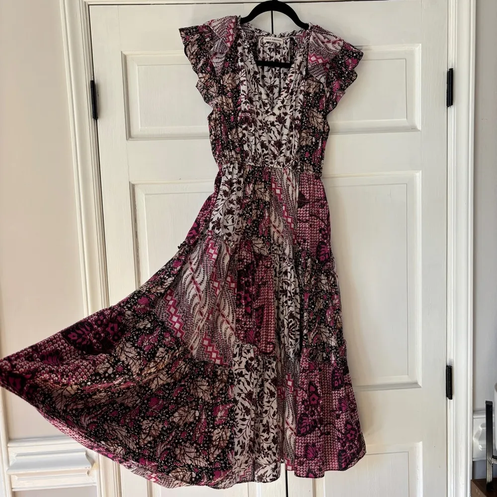 Ulla Johnson Asis Dress Midi‎ Patchwork Size 8 in Fuchsia - Image 10