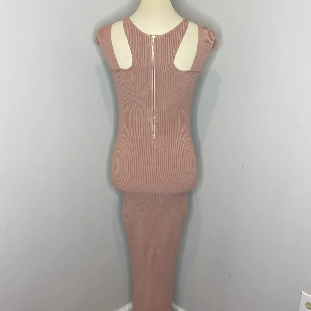 Self Portrait | Ribbed Knit‎ Cutout Midi Dress Rose | M Pink Size M - Image 4