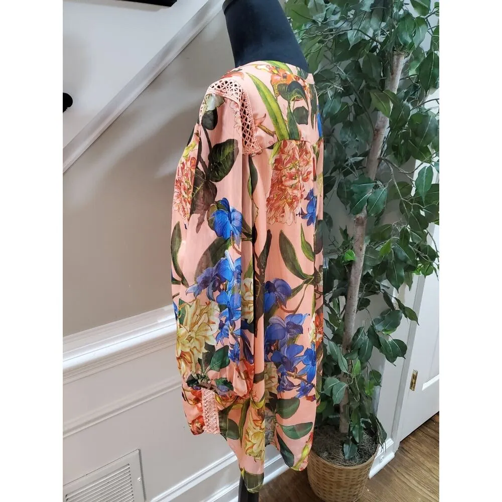 Gibson & Latimer Women Multi Hawaiian Lace V-Neck Long Sleeve Top Blouse Size 2X - Image 6