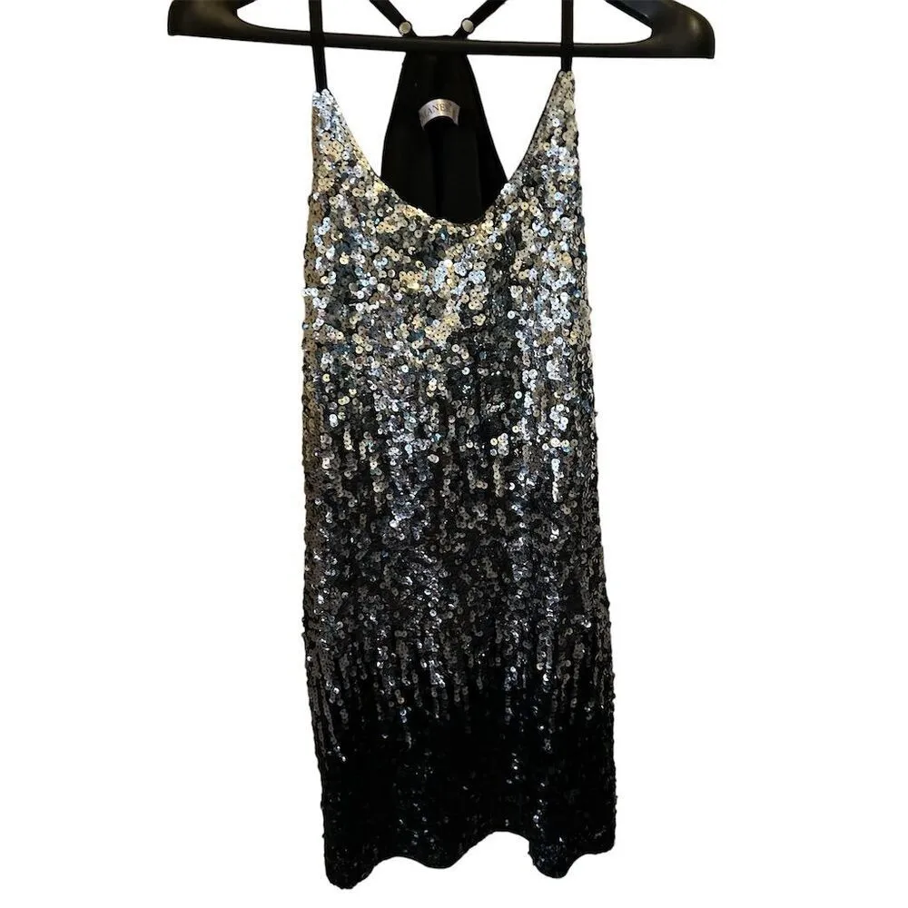 Maner Women's L Sparkly Sequin Ombré Halter Party Dress Multicolor Black Size L - Image 4