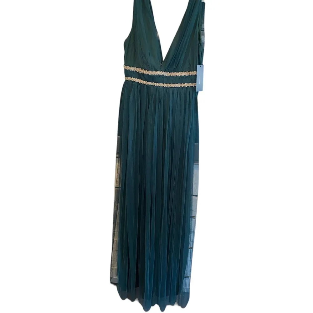 Lulus New Delightful Occasion Emerald Green Beaded Tulle Maxi NYE Dress Gown - Image 5