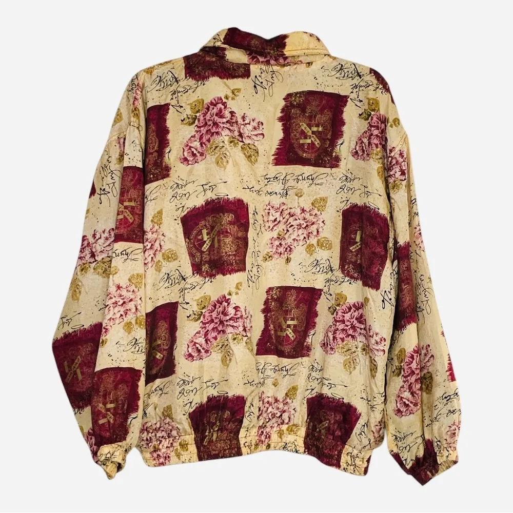 STUNT SPORTS Vintage 90's
Floral Silk Harrington
Windbreaker Festival Jacket L Red Size L - Image 2