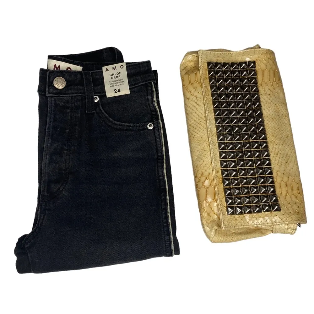 new amo ☻︎ Chloe Luxe Crop Jeans with Side Piping ☻︎ Black + Natural ☻ Size 24 ☻ - Image 9