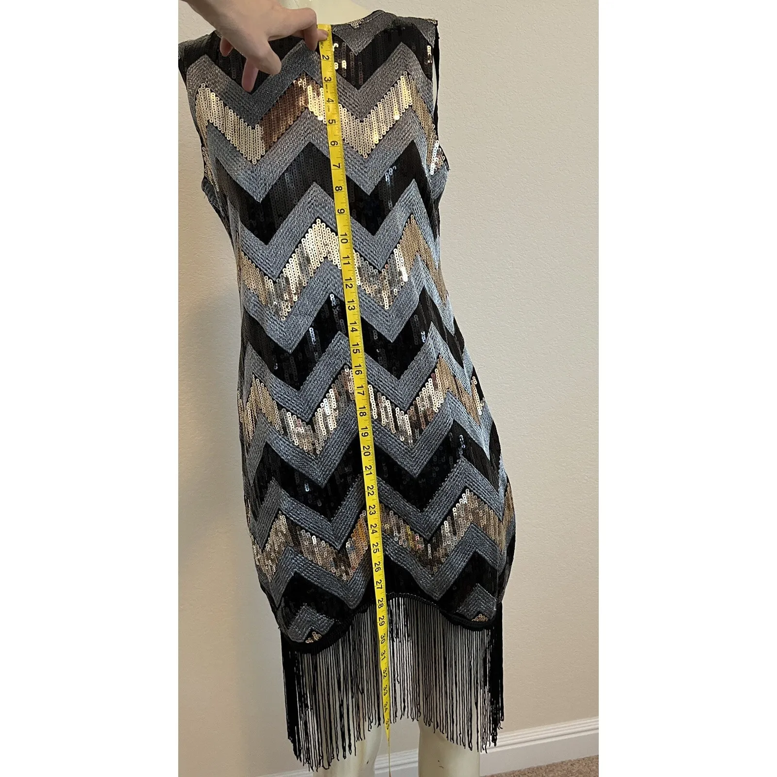 #23 NWOT! Sequin Chevron Print Flapper Dress Costume, Sz: XL 10 - Image 5