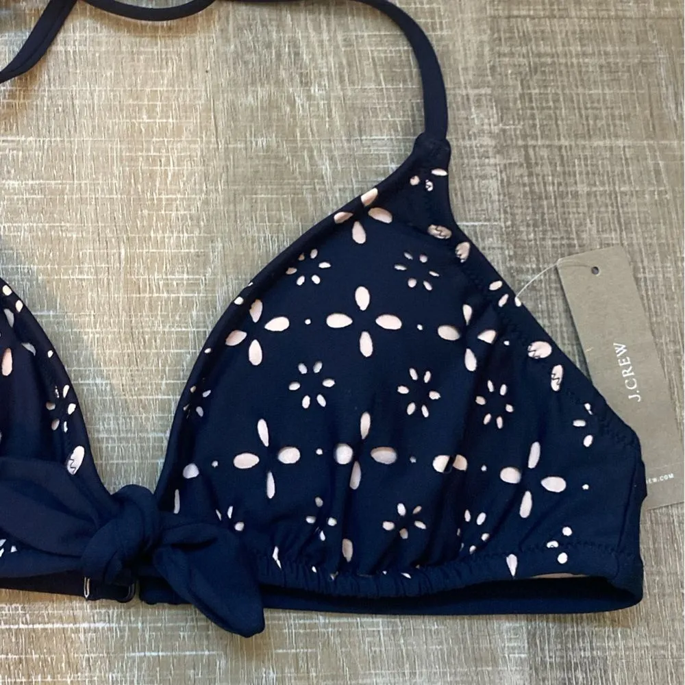 NWT J. Crew Navy Eyelet Bikini Top M Halter Laser-cut Preppy Classic Coastal - Image 5