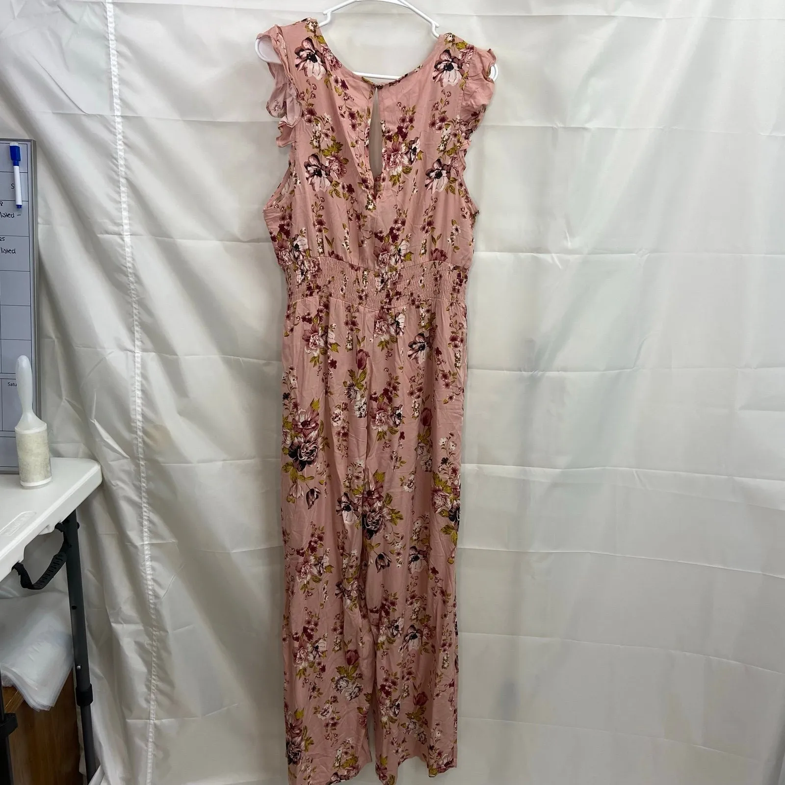 NEW Xhilaration women's mauve pink old rose ruffle v-neck lightweight jumpsuit L - Image 7