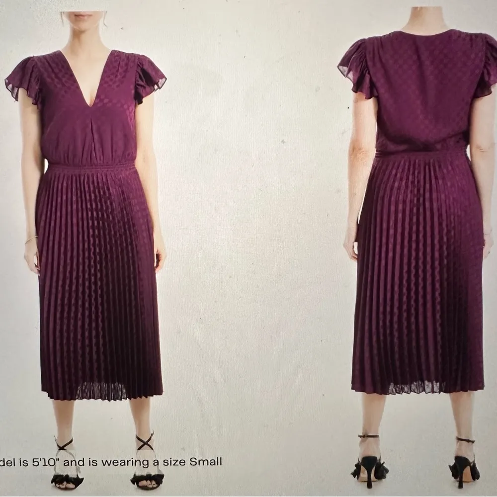 Polka Dot Pleated Satin Midi Dress Brown/ Rust EUC - Image 7