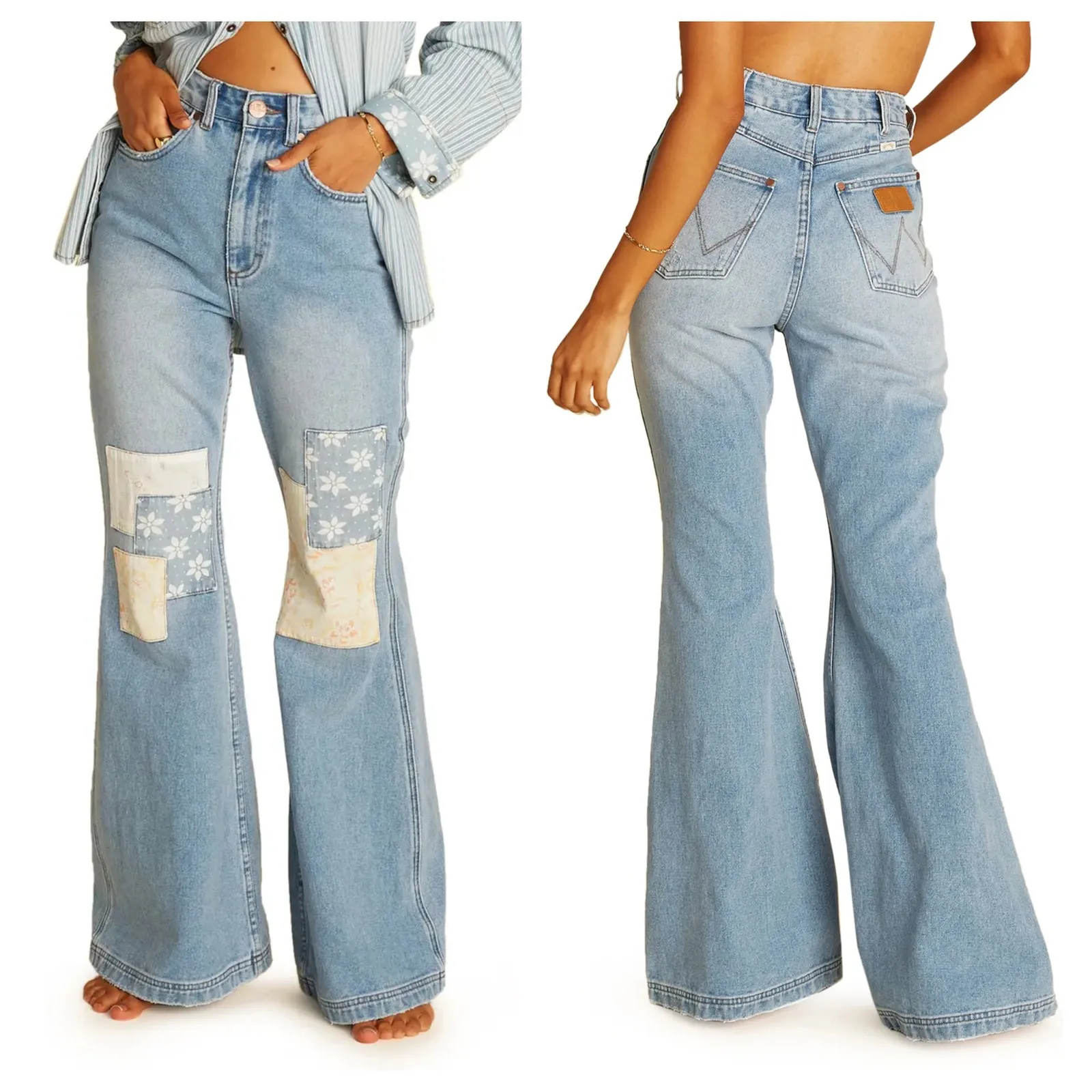 Billabong x Wrangler Patch Flare Jeans Size 25 Blue - Image 14