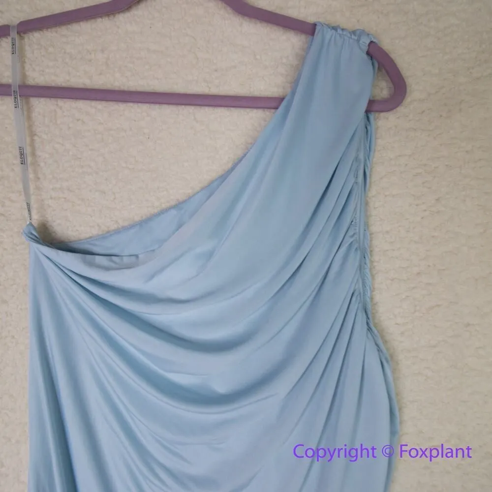 Eloquii Ruched One Shoulder Dress skyride blue ruched asymmetrical midi, size 16 - Image 7