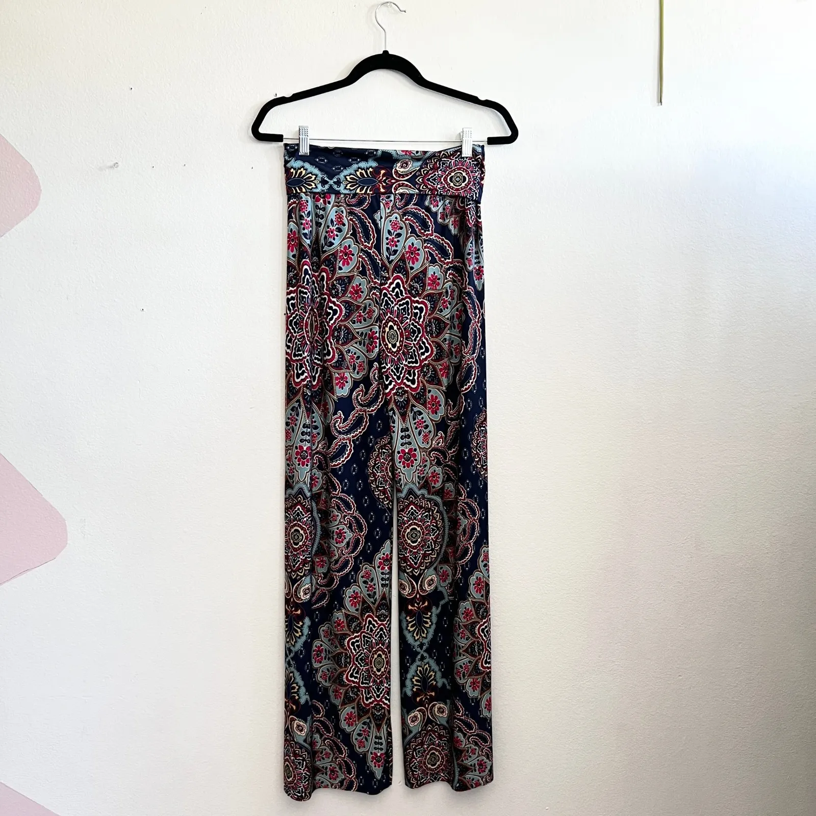 Blue Paisley Palazzo Pants Wide Leg Boho Bohemian Festival Retro Small - Image 2