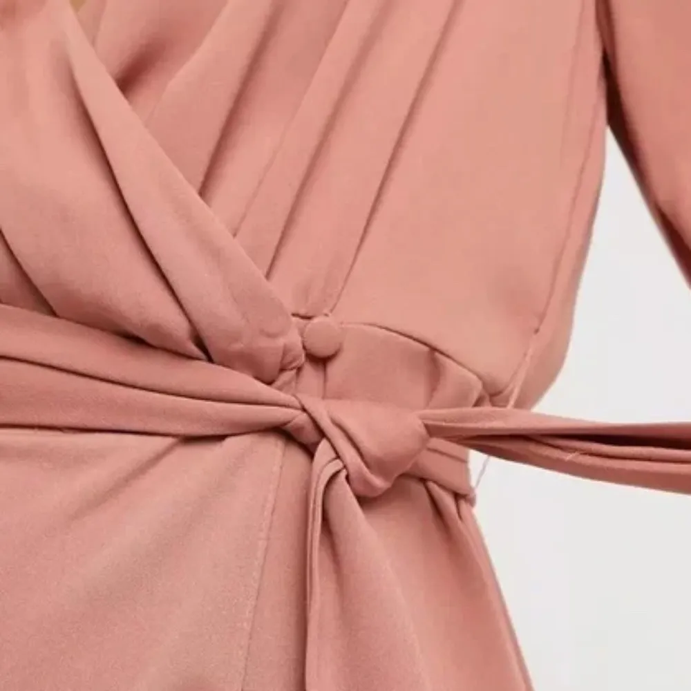 Asos Design Collared Wrap‎ Midi Dress With Tie Belt Size 2 - Image 5