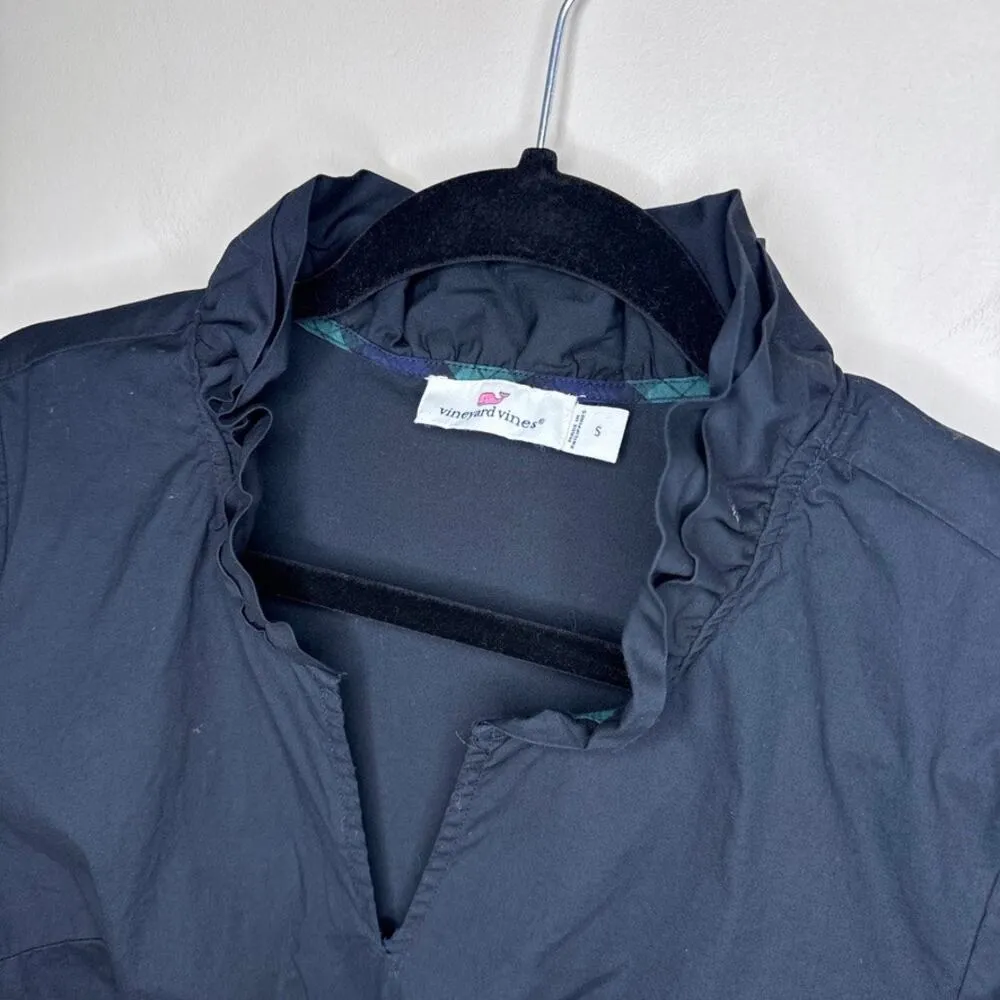 Vineyard Vines Small Pullover Ruffle V-Neck Tartan Plaid Trimmed Top Long Sleeve - Image 4