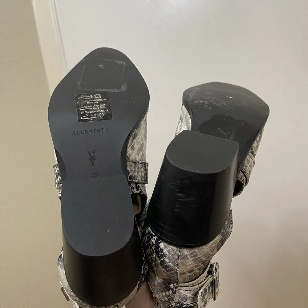 ALLSAINTS Ivory Leather Darcy Pointed Toe Cutout Snakeskin Ankle Booties 38 US 8 - Image 9