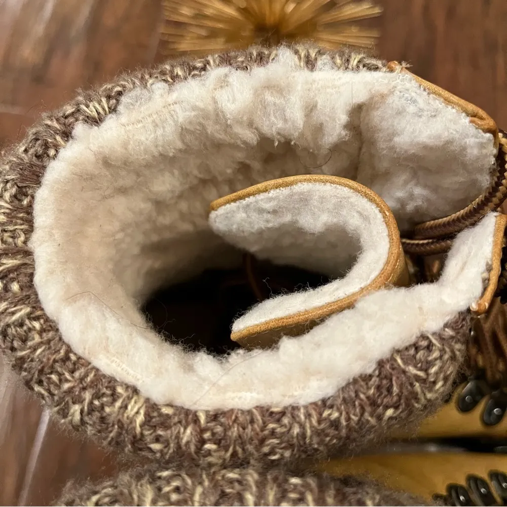 Mia Maylynn Moto Hiking Boot Tan Knit Cuff Lug Sole 7.5 - Image 8