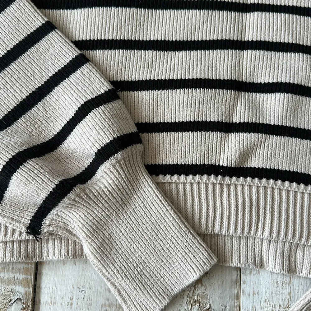 Free People Women’s Striped Cropped Sweater Size M - Image 2