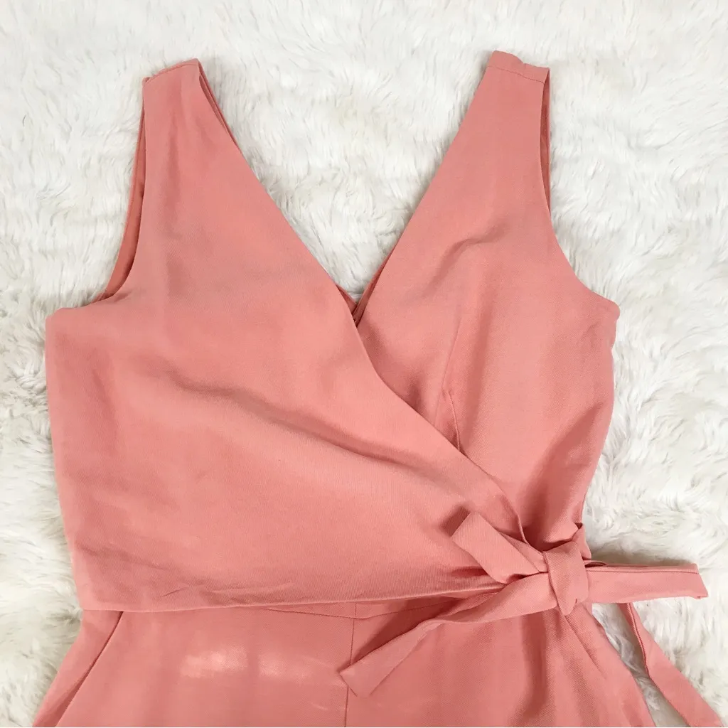 1. STATE Sleeveless‎ Wrap Front Jumpsuit V-Neck Tapered Leg Pink Peach Size 2 - Image 3