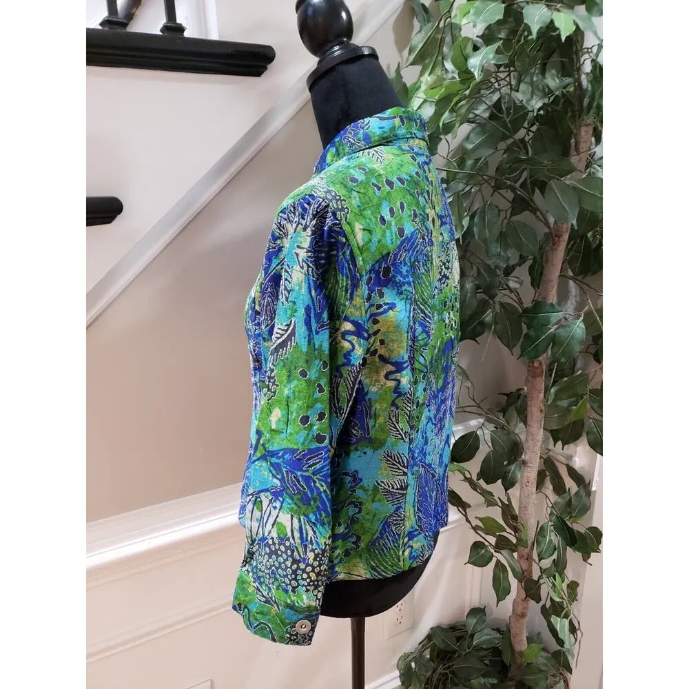 Ruby Rd . Womens Multicolor Rayon Long Sleeve Collared Full Zip Jacket Size 8 - Image 5