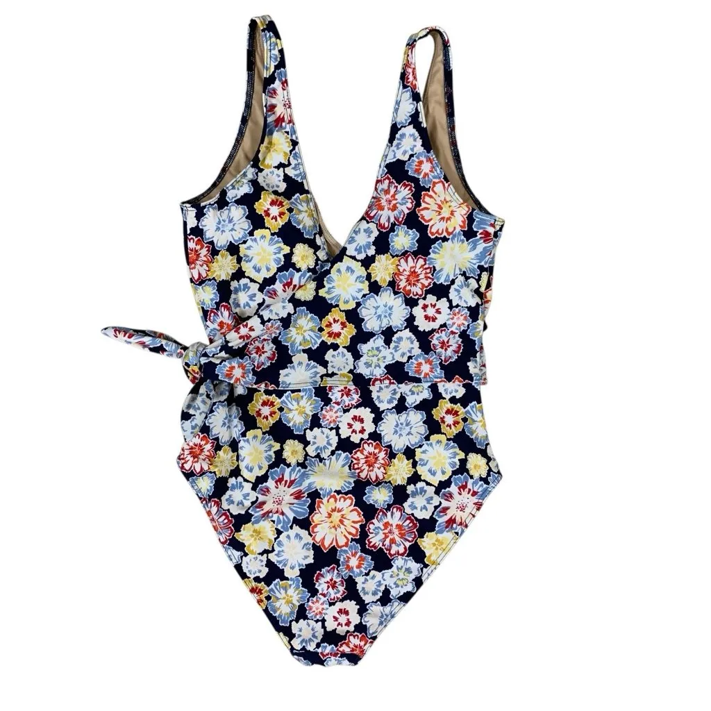 Tanya Taylor Floral One Piece Swimsuit Tie Waist V Neck Retro Style‎ Small - Image 4