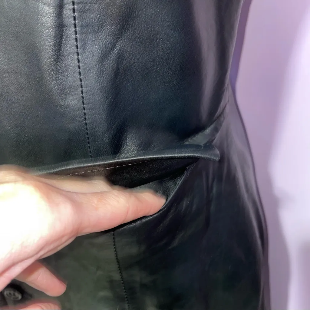 Ralph Lauren Vintage Leather Midi Dress Women Size 8 Black Quiet Luxury Mob Wife - Image 4