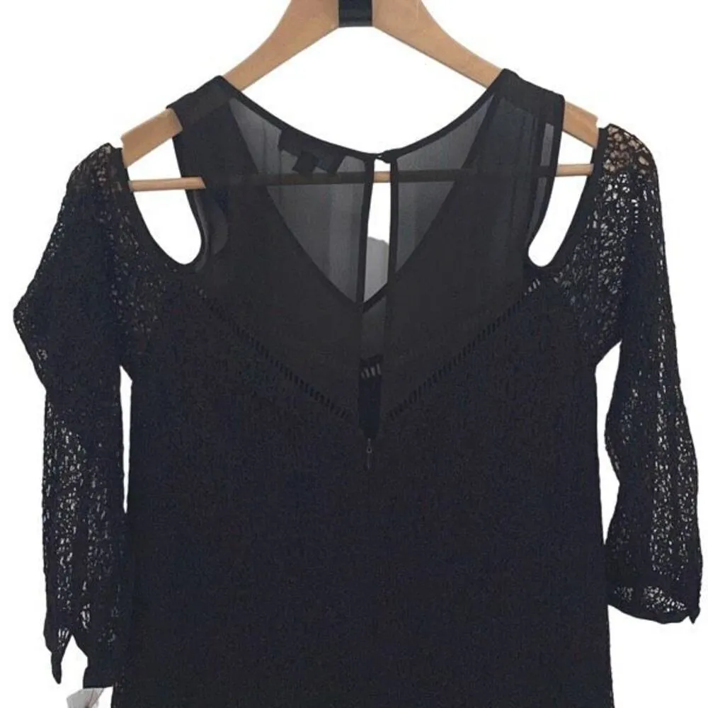 Tahari Arthur S. Levine Womens V-Neck Cold-Shoulder Lace Overlay Susan Dress Bla - Image 4