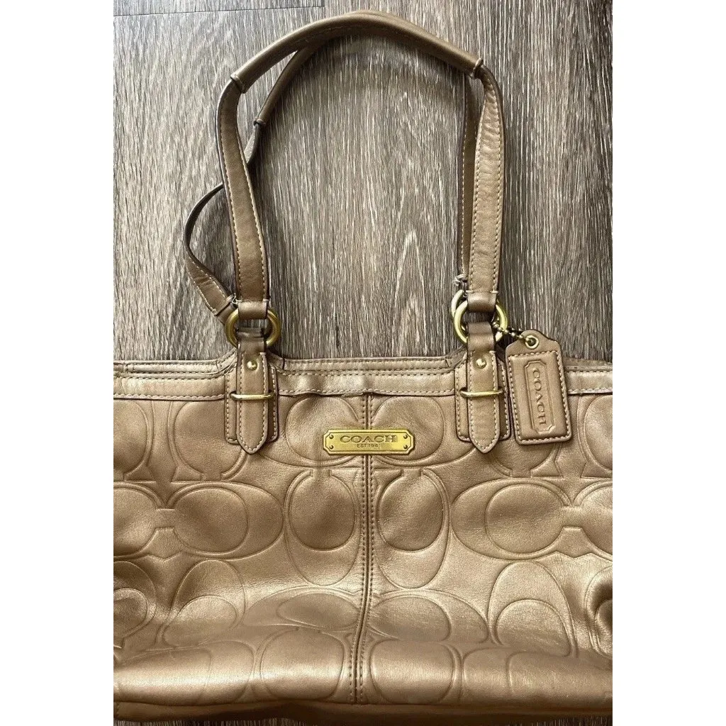 Vintage Coach Gallery Embossed Leather Women’s Tote F20742 Brass Copper Brown - Image 8