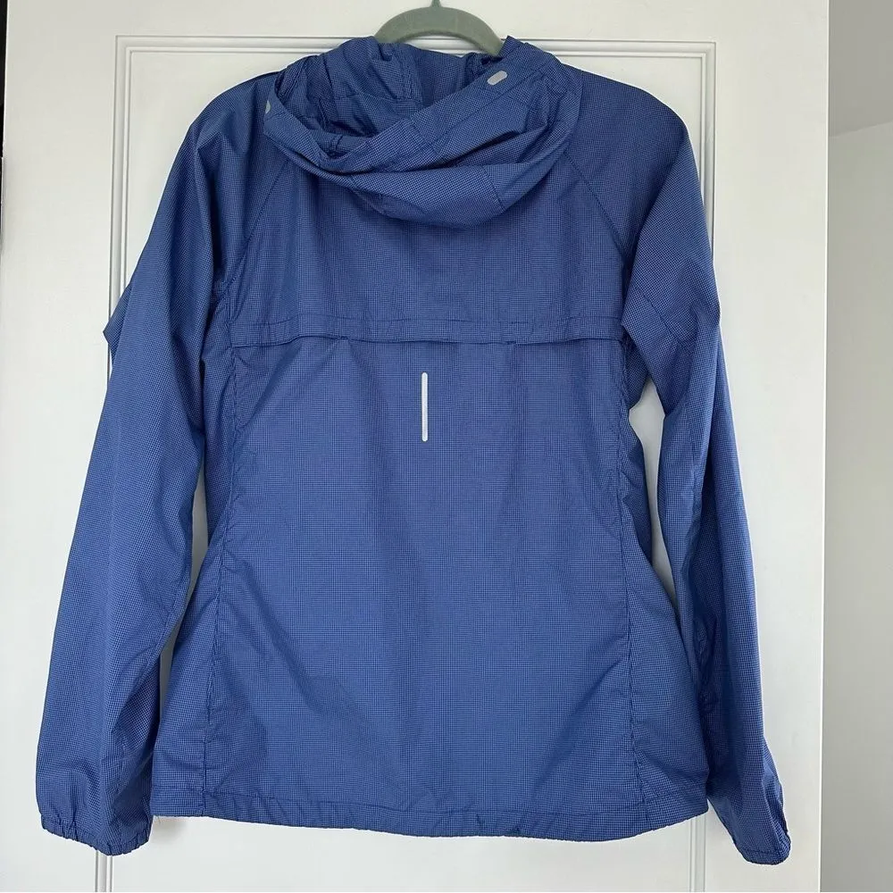 Nike Tiny Check Blue Full Zip‎ Windbreaker Running Hooded Women's Size Medium - Image 4